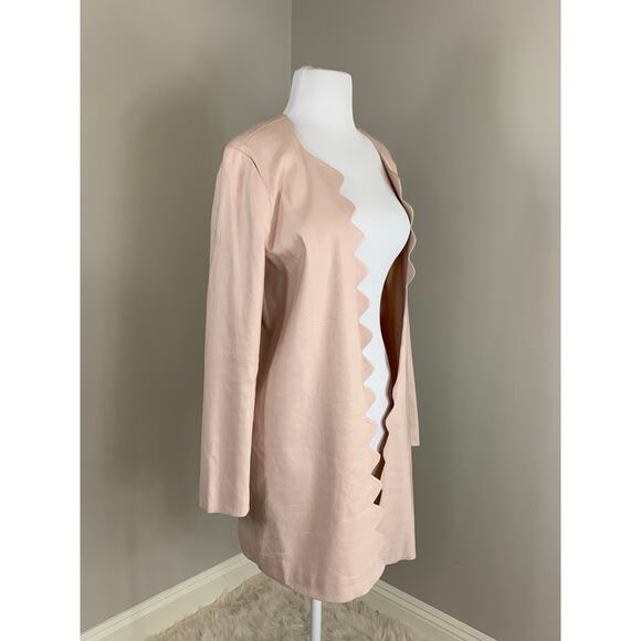 NWT Pink Linen Long Blazer Scalloped Edge Spring Summer Modest Church Office - Picture 5 of 9